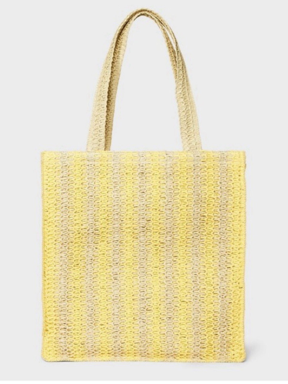 New Universal Threads Straw Crochet Tote Bag Womens Yellow Gray Striped